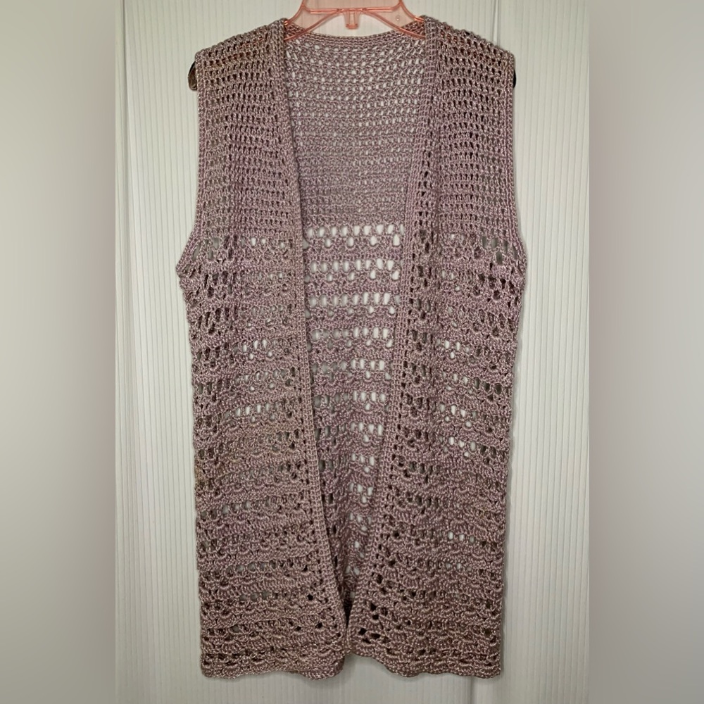 Hand Made Crochet Vest Pinky Lavender Color with Silver Flecks See Measurements